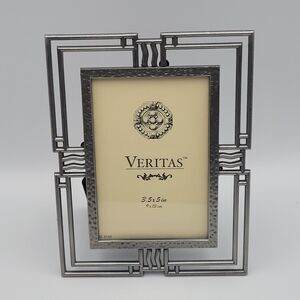 Art Deco Modernist Picture Frame w/Stand Pewter Tone Metal 5x7 Industrial Loft